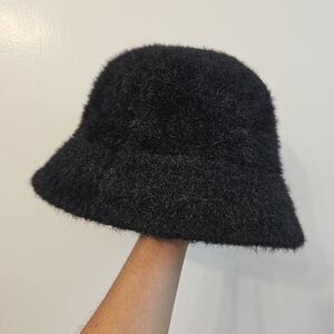 Elegant Black Fuzzy Bucket Hat